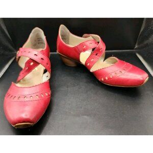 Rieker Womens Red Leather Mirjam Heels US 7 Mary Jane Shoes Antistress